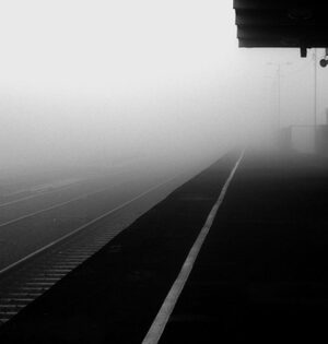 train station in fog